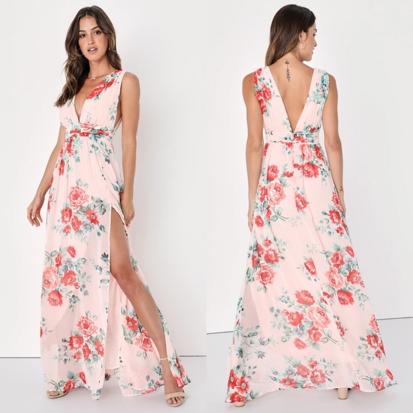 Lulus Dresses & Skirts - Lulu's Garden Meandering Blush Floral Print Maxi Dress